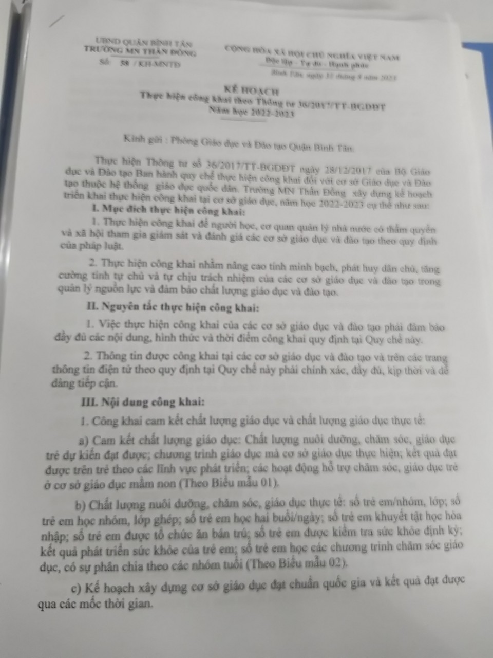 CÔNG KHAI THEO THÔNG TƯ 36 NĂM HỌC 2022-2023